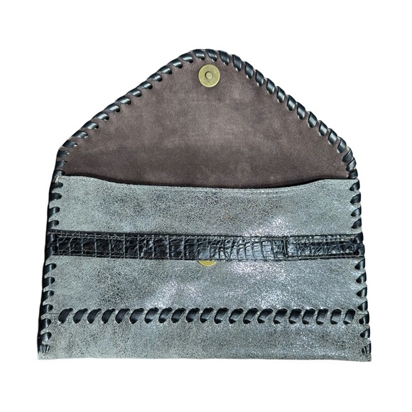 Laggo - Silver and Black Envelope Clutch with Whipstitch Accents - Picture 3 of 4
